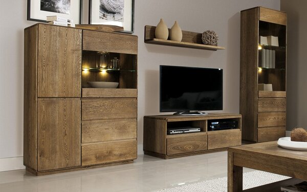Comodă TV stejar masiv Serena, 119 × 50 × 47 cm