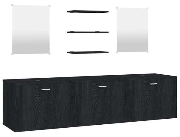 Set mobilier de baie, 6 piese, negru, lemn prelucrat