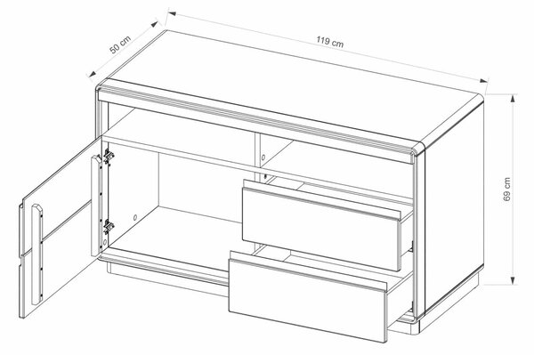 Comodă TV stejar masiv Serena, 119 × 50 × 69 cm