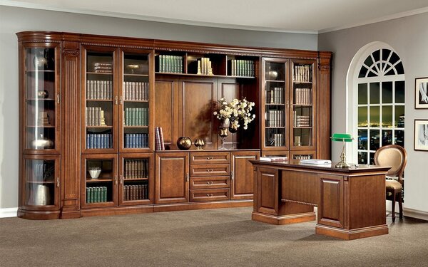 Bibliotecă lemn masiv nuc Bennett, 465 × 46 × 242 cm