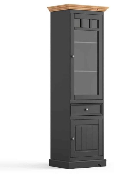 Vitrină lemn masiv natur Linea Grafit-, 60 × 45 × 190 cm