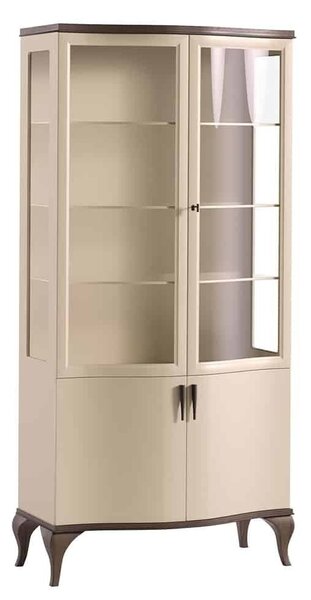 Vitrină lemn masiv nuc cu doua usi Leona Crem-, 97 × 51 × 205 cm