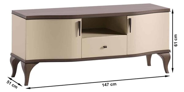 Comodă TV lemn masiv nuc Leona Crem-, 147 × 51 × 61 cm