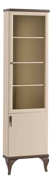 Vitrină lemn masiv nuc de colt Leona Crem-, 56 × 50 × 205 cm