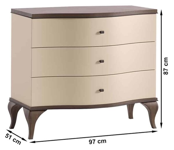 Comodă lemn masiv nuc Leona Crem-, 97 × 51 × 87 cm
