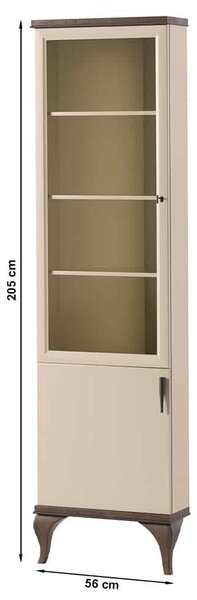 Vitrină lemn masiv nuc de colt Leona Crem-, 56 × 50 × 205 cm