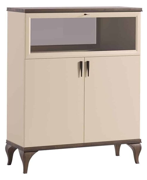 Comodă lemn masiv nuc bar Leona Crem-, 112 × 42 × 135 cm