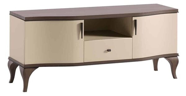 Comodă TV lemn masiv nuc Leona Crem-, 147 × 51 × 61 cm