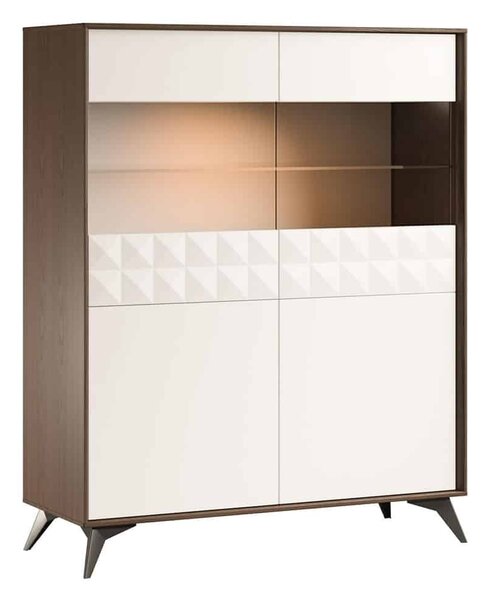 Vitrină lemn masiv nuc Zion Crem-, 112 × 43 × 140 cm