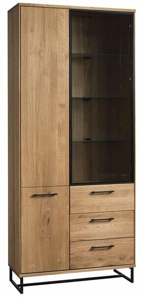 Vitrină lemn masiv natur Colmar Stejar, 206.6 × 90.2 × 38 cm