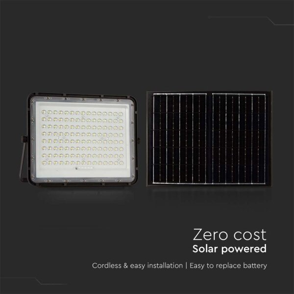 Proiector LED solar de exterior LED/20W/3,2V 6400K negru + telecomandă