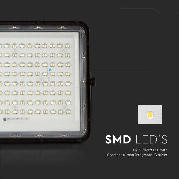 Proiector LED solar de exterior LED/20W/3,2V 6400K negru + telecomandă