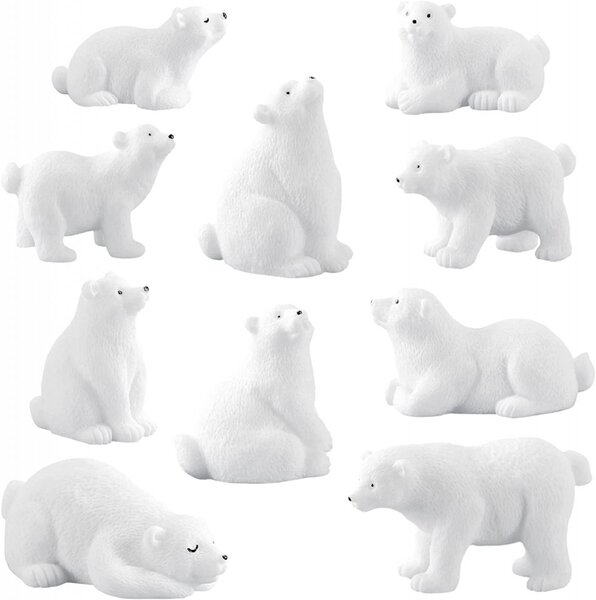 Set de 10 ursi polari Cisolen, rasina, alb
