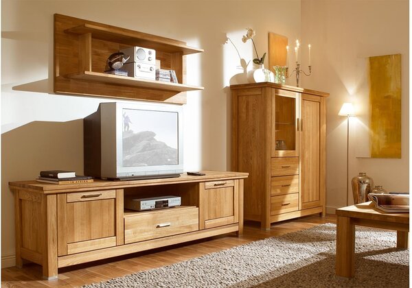 Comodă TV stejar masiv Lucca, 60.6 × 212,4 × 48 cm