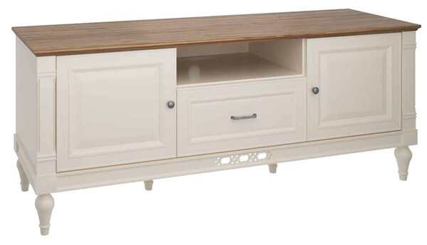 Comodă TV lemn masiv crem Provence -Natur, 161 × 45 × 64 cm