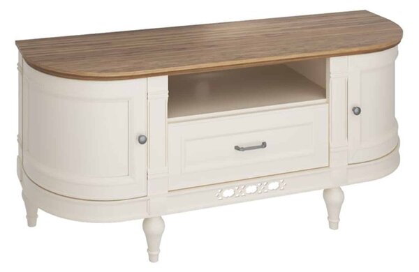 Comodă TV lemn masiv crem Provence -Natur, 134 × 39 × 59 cm