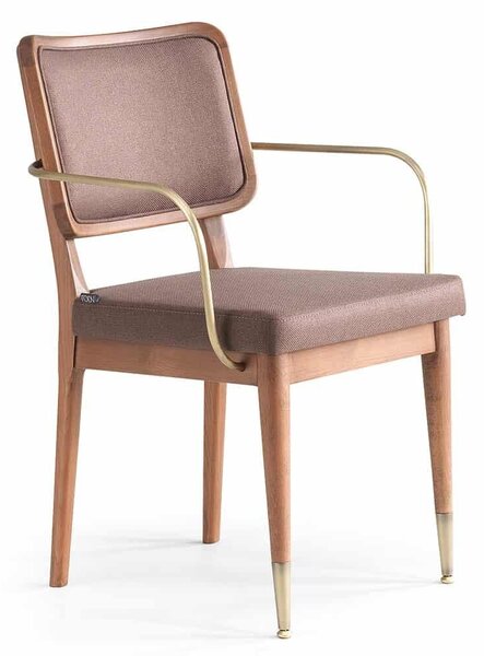 Scaun lemn masiv nuc Angelo Brațe Auriu/ Set 2 buc, 57 × 62 × 88 cm