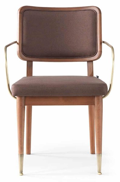 Scaun lemn masiv nuc Angelo Brațe Auriu/ Set 2 buc, 57 × 62 × 88 cm