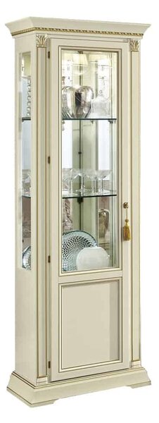 Vitrină lemn masiv crem Victoria Patinat, 67 × 45 × 210 cm
