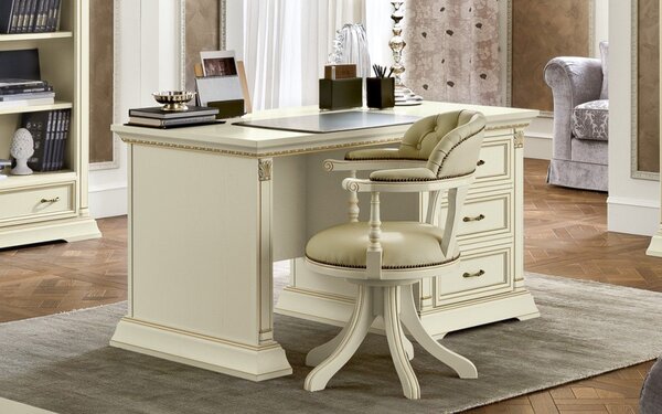 Birou lemn masiv crem Victoria Patinat, 145 × 75 × 78 cm