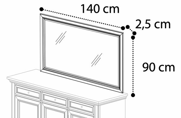 Comodă lemn masiv crem Victoria Patinat, 202 × 50 × 90 cm