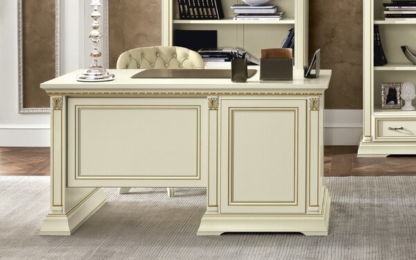 Birou lemn masiv crem Victoria Patinat, 145 × 75 × 78 cm