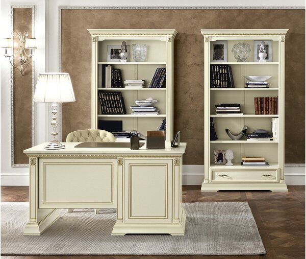 Birou lemn masiv crem Victoria Patinat, 145 × 75 × 78 cm