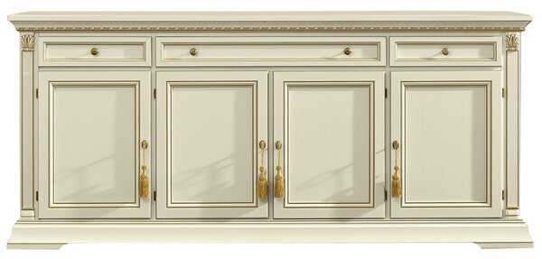 Comodă lemn masiv crem Victoria Patinat, 202 × 50 × 90 cm
