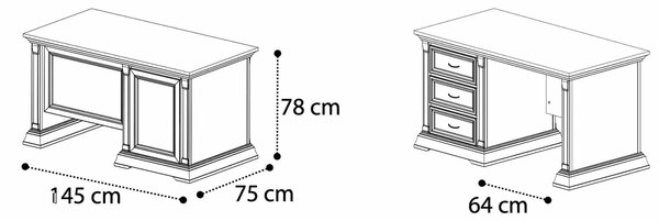 Birou lemn masiv crem Victoria Patinat, 145 × 75 × 78 cm