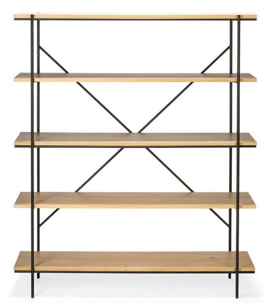 Bibliotecă lemn masiv Colette Stejar, 140 × 38 × 165 cm