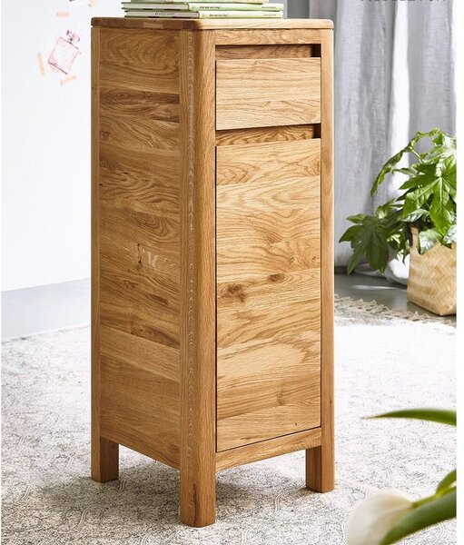 Măsuță stejar masiv cafea cu ușă și sertar Dotti, 30 × 79 × 30 cm