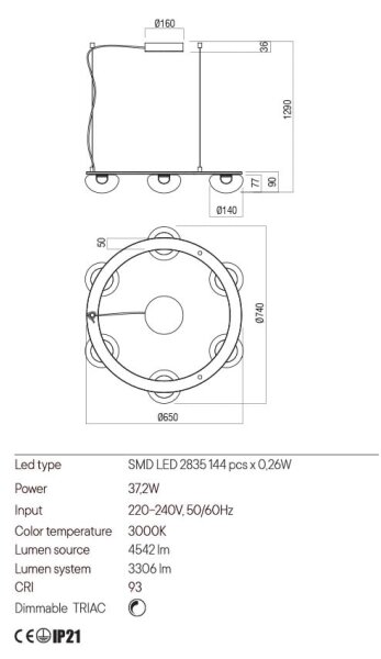 Lustră LED dimabilă pe cablu Redo 01-3247 SINCLAIR LED/37,2W/230V CRI 93 IP21