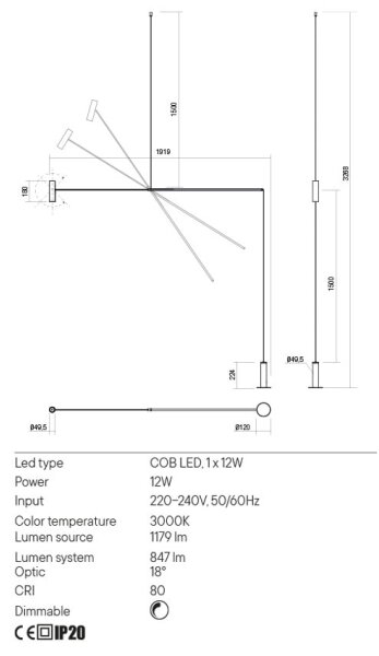 Lampadar LED dimabil Redo 01-2695 PICAS LED/12W/230V negru