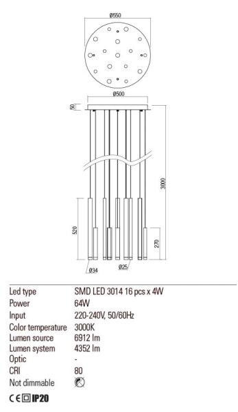 Lustră LED pe cablu Redo 01-2059 MADISON 16xLED/4W/230V cupru