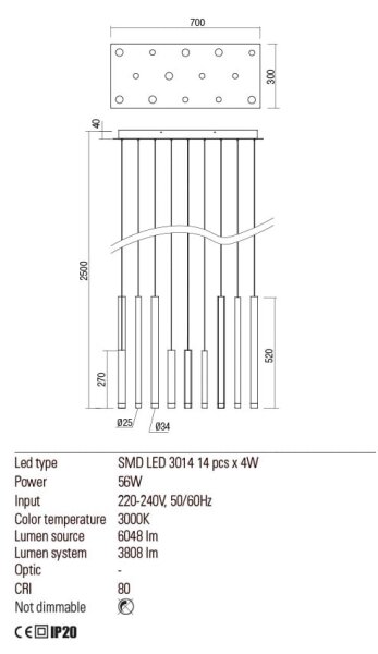 Lustră LED pe cablu Redo 01-2055 MADISON 14xLED/4W/230V cupru