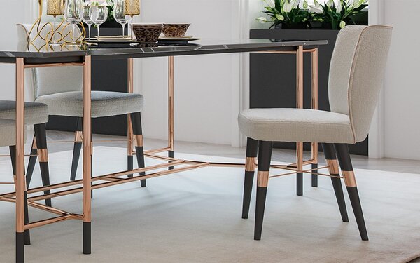 Scaun lemn masiv crem Calista Negru-Rose Gold Tapițerie, 50 × 54 × 83 cm