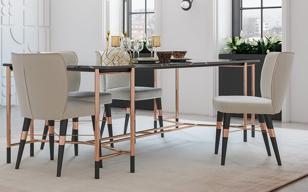 Scaun lemn masiv crem Calista Negru-Rose Gold Tapițerie, 50 × 54 × 83 cm