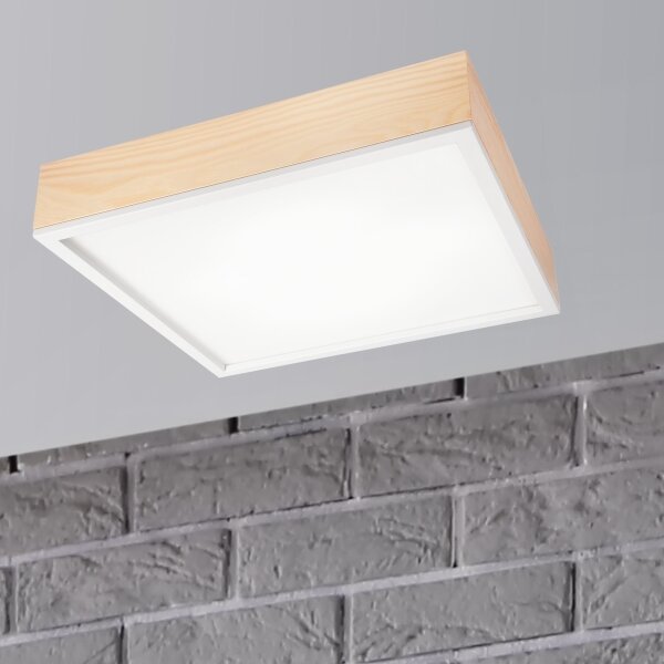 Plafonieră NATURAL SQUARE 4xE27/15W/230V 48x48 cm pin/alb