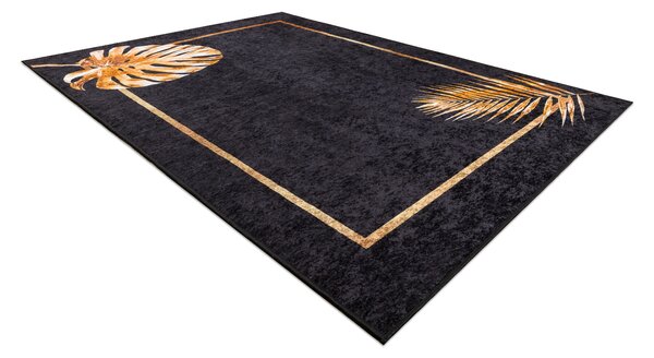 MIRO 51518.805 covor lavabil Frunze, cadru anti-alunecare - negru / aur