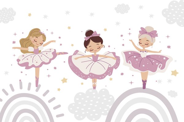 Fototapet Un grup de fete îmbrăcate în tutu-uri mov, Fototapet copii, Fototapet populare, w04864 - Tapeko.ro