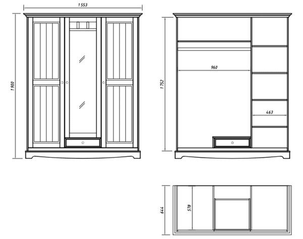 Dulap lemn masiv alb Linea, 156 × 65 × 190 cm