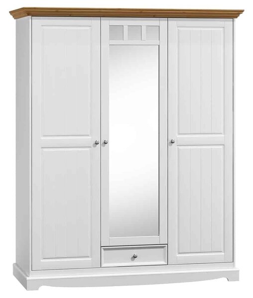 Dulap lemn masiv alb-natur Linea, 156 × 65 × 190 cm