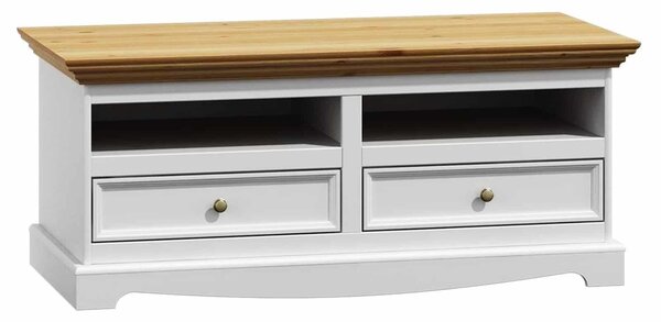 Comodă TV lemn masiv alb-natur Linea, 111 × 53 × 53 cm