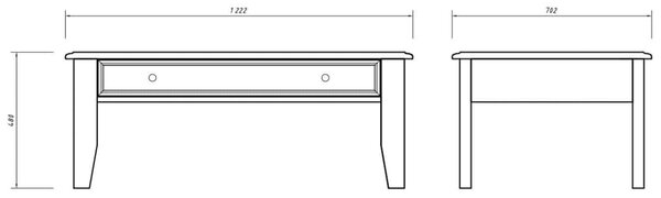 Masă lemn masiv alb-natur Cafea Linea cu Sertar 122x71cm