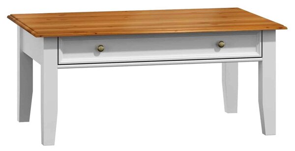 Masă lemn masiv alb-natur Cafea Linea cu Sertar 122x71cm