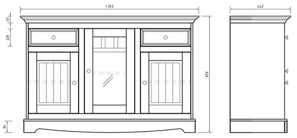 Comodă lemn masiv nuc Linea Alb-, 130 × 45 × 85 cm