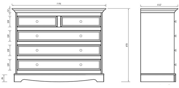 Comodă lemn masiv nuc Linea Alb-, 112 × 45 × 87 cm