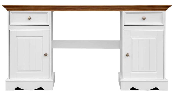 Birou lemn masiv alb-natur Linea, 155 × 54 × 77 cm