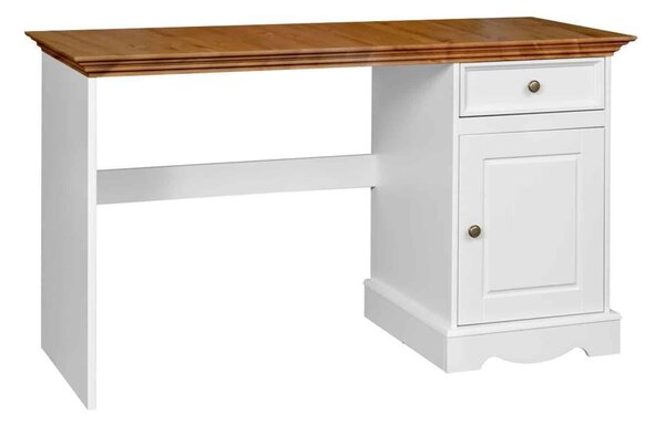 Birou lemn masiv alb-natur Linea, 130 × 53 × 77 cm