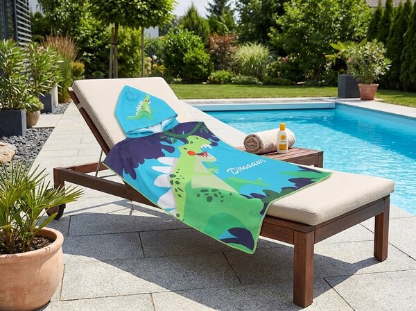 Poncho pentru copii DINOSAUR colorat Dimensiune: 60 x 120 cm